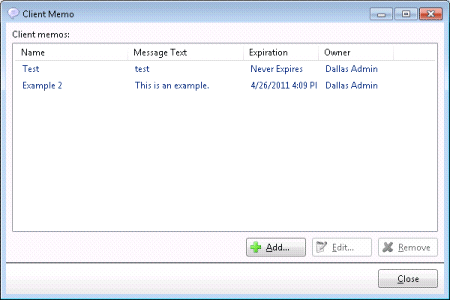 Interaction Supervisor Help - Client Memo Management dialog