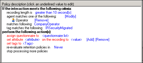 Retention Policy Description pane