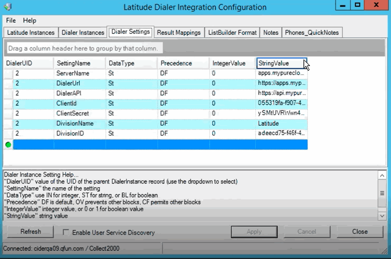 Latitude Help - Dialer Configuration