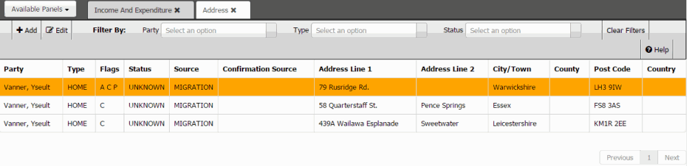 Address panel Address panel
